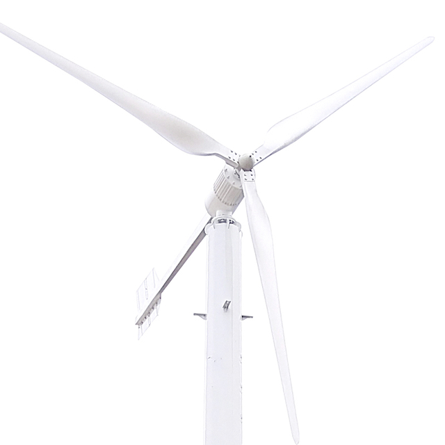 10 kW horizontal axis wind turbine, fiberglass blades, off grid and grid connected energy storage system for wind solar complementarity